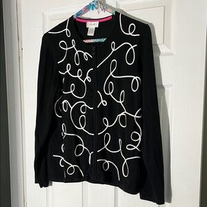 Foxcroft Black Cardigan with White Loop Design